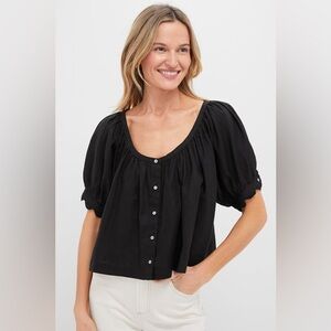 Tuckernuck Black Puff Sleeve Blouse